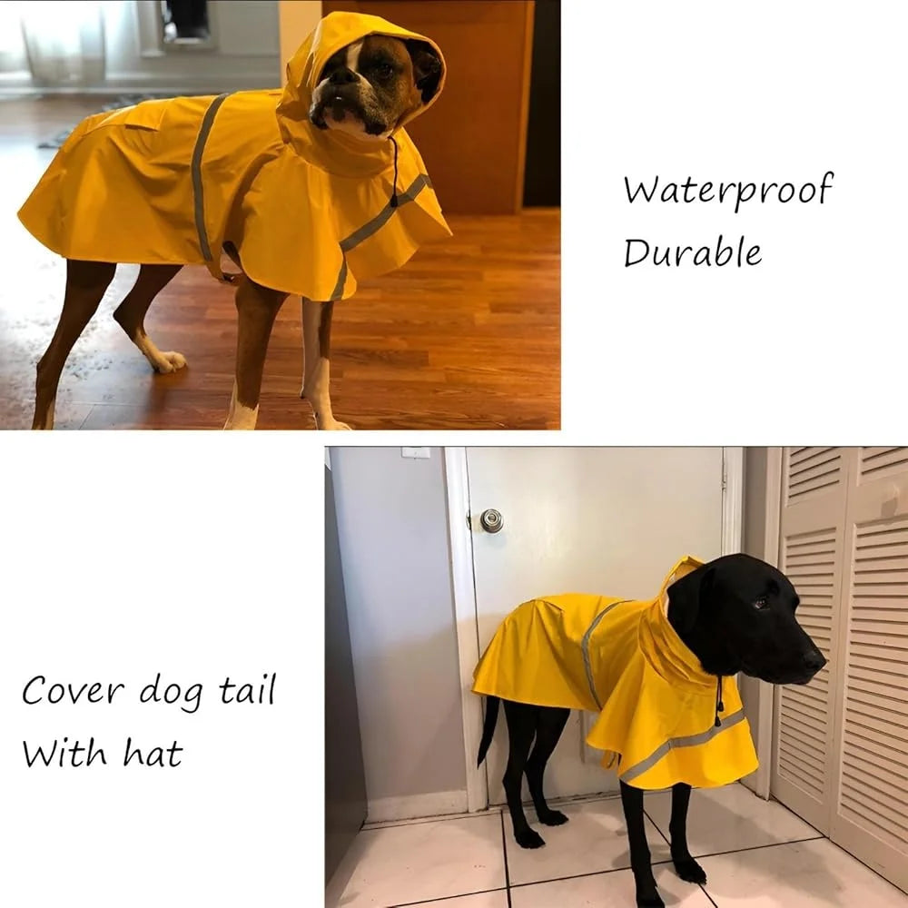 Waterproof Large Dog Raincoat with Hood and Reflective Strip
