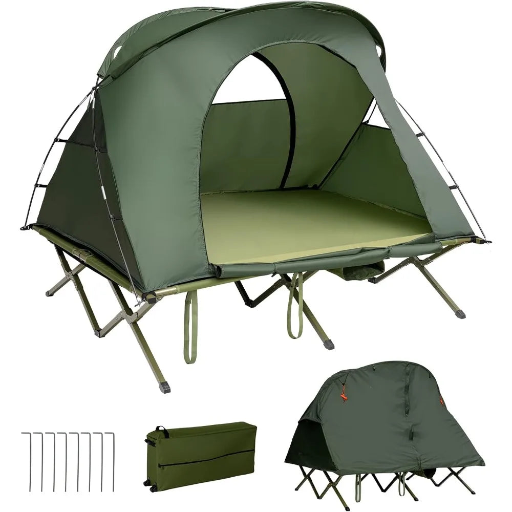 2 Person Elevated Tent Cot with Mattress and Carry Bag
