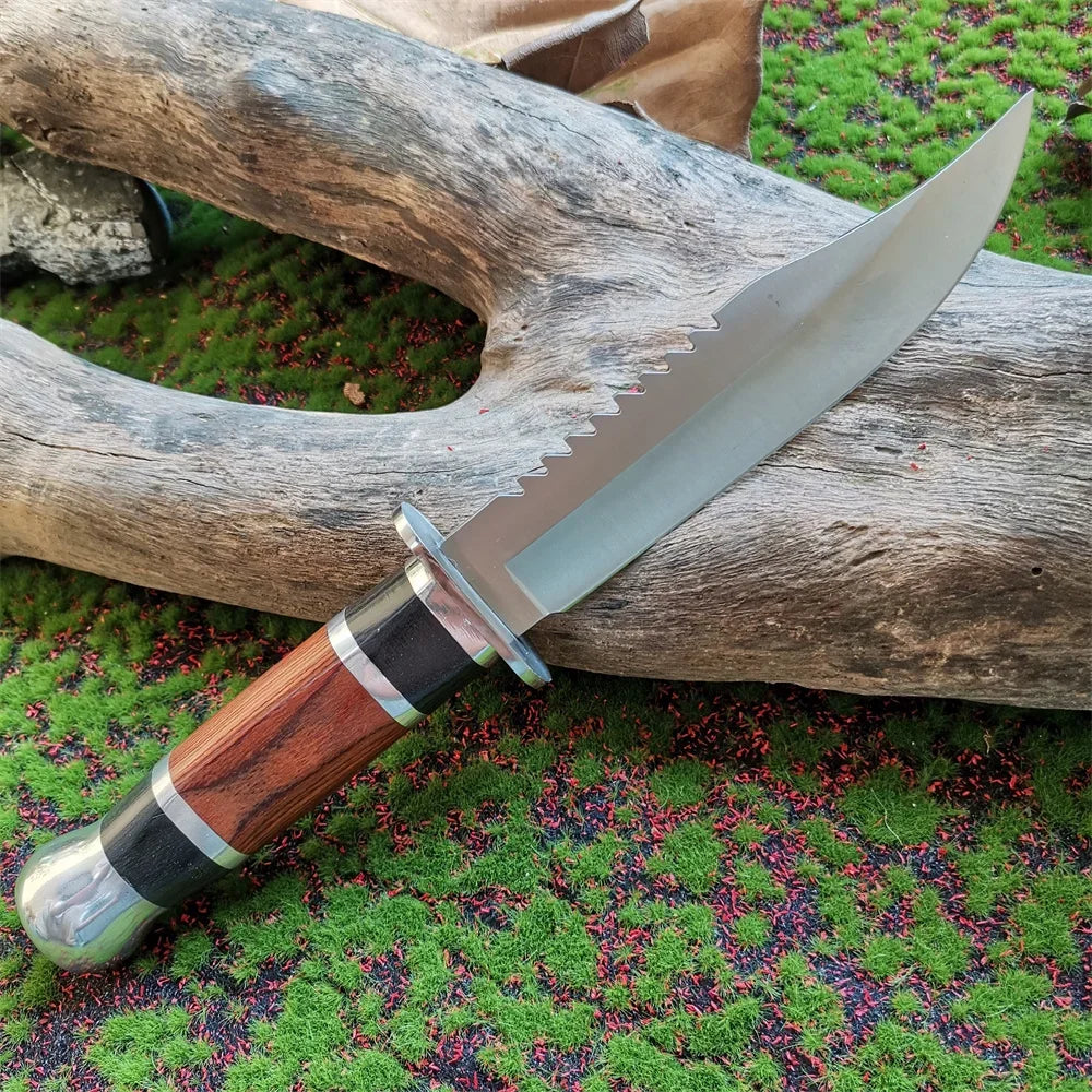 Military Fixed Blade Knife with Wood Handle and Sheath