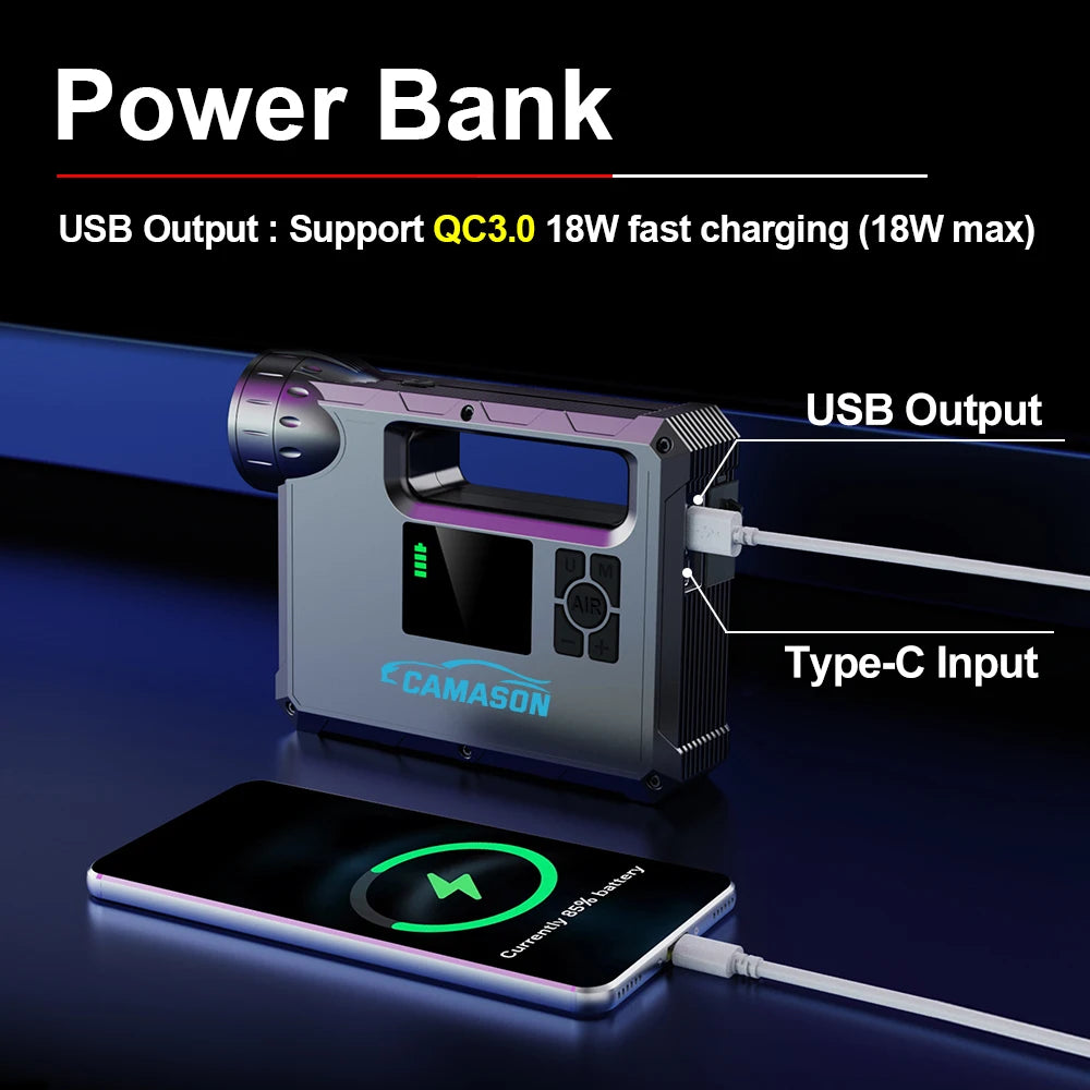 Portable Air Compressor with Jump Starter and Power Bank