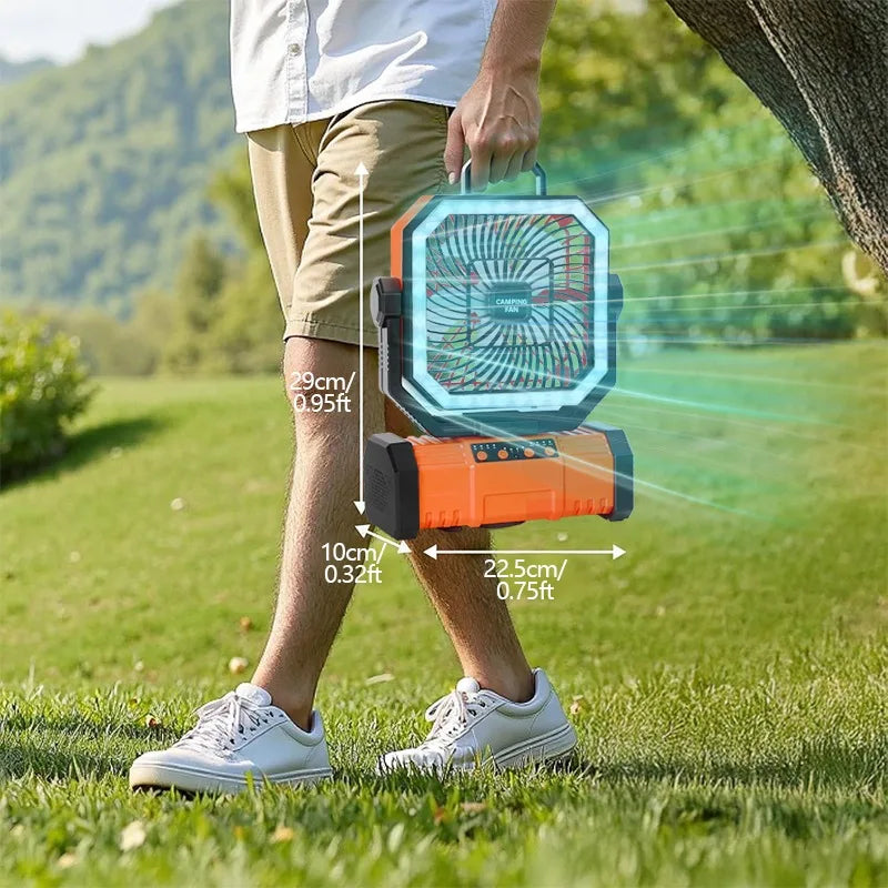 Camping Fan with LED Lantern Rechargeable 30000mAh Battery with Remote Oscillating Hook &Storage Bag