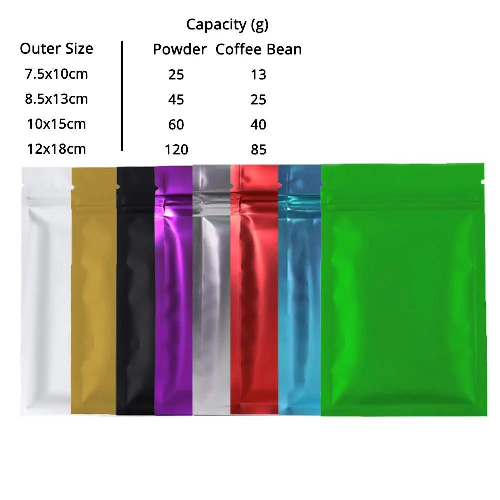 Resealable Flat Bottom Mylar Storage Bags 100 Pieces