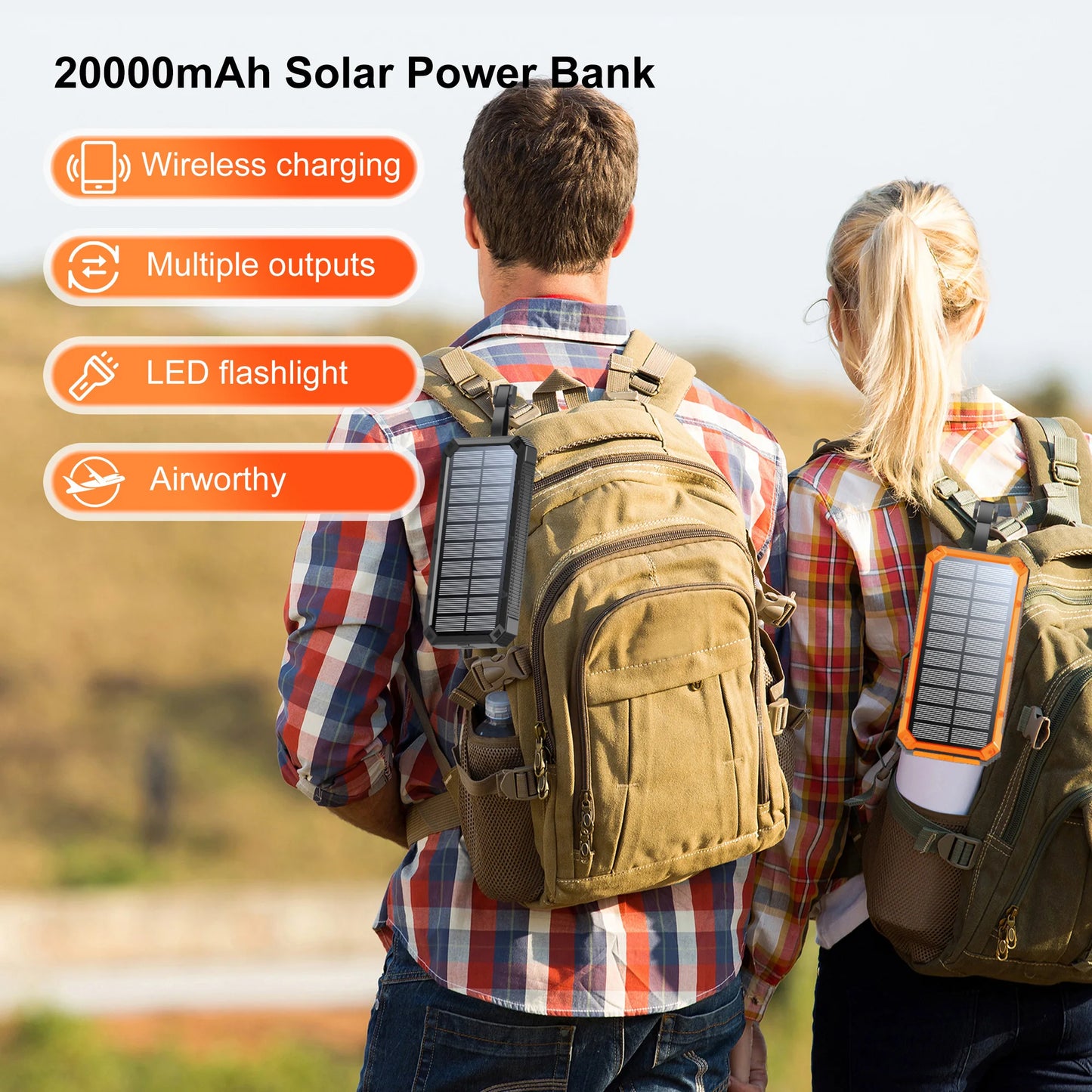 Solar Power Bank with Flashlight 20000mAh