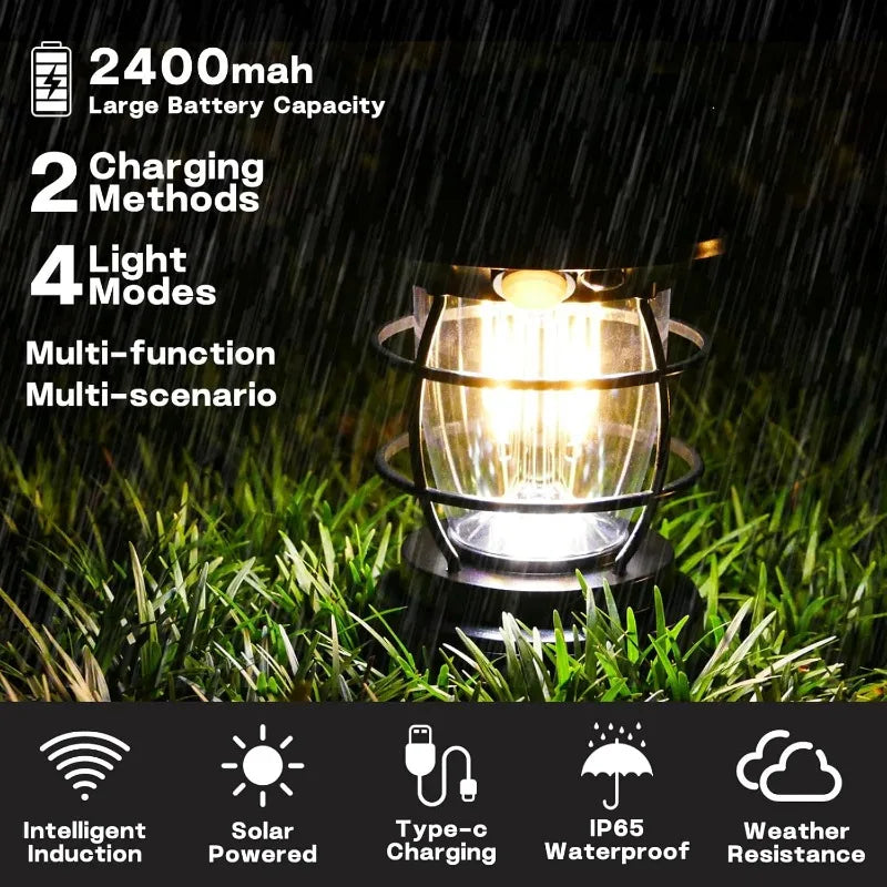 Solar Motion Sensor Hanging Lanterns Waterproof Rechargeable Outdoor Camping Light