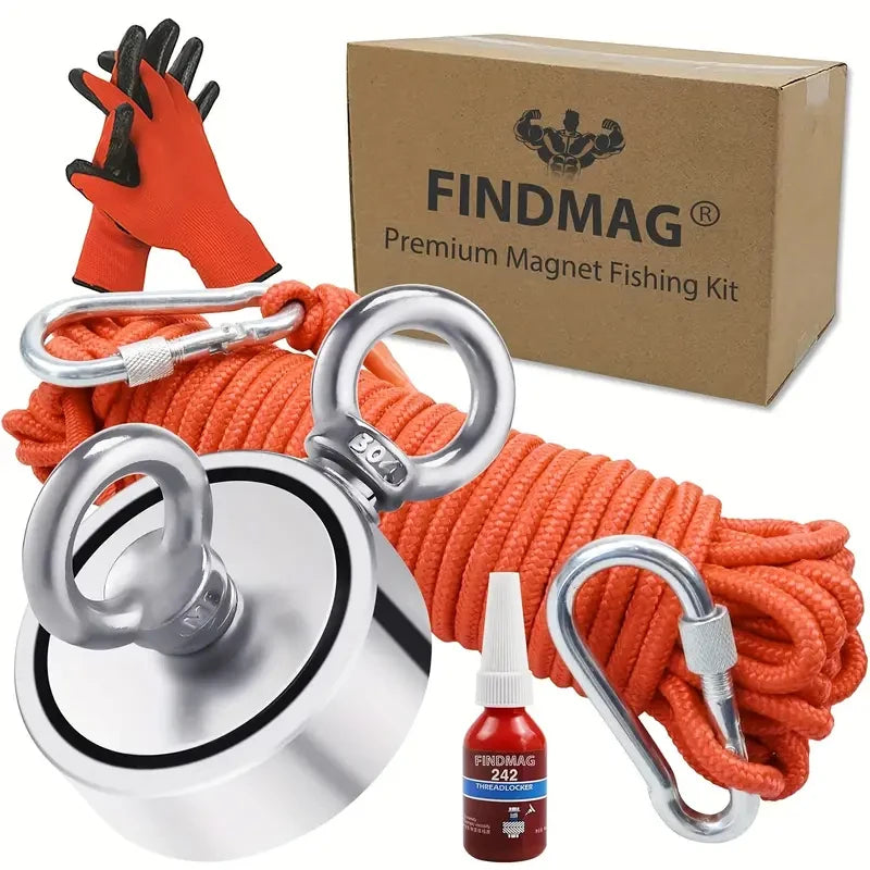FINDMAG Double Sided Fishing Magnet Kit 750 lbs Pulling Force