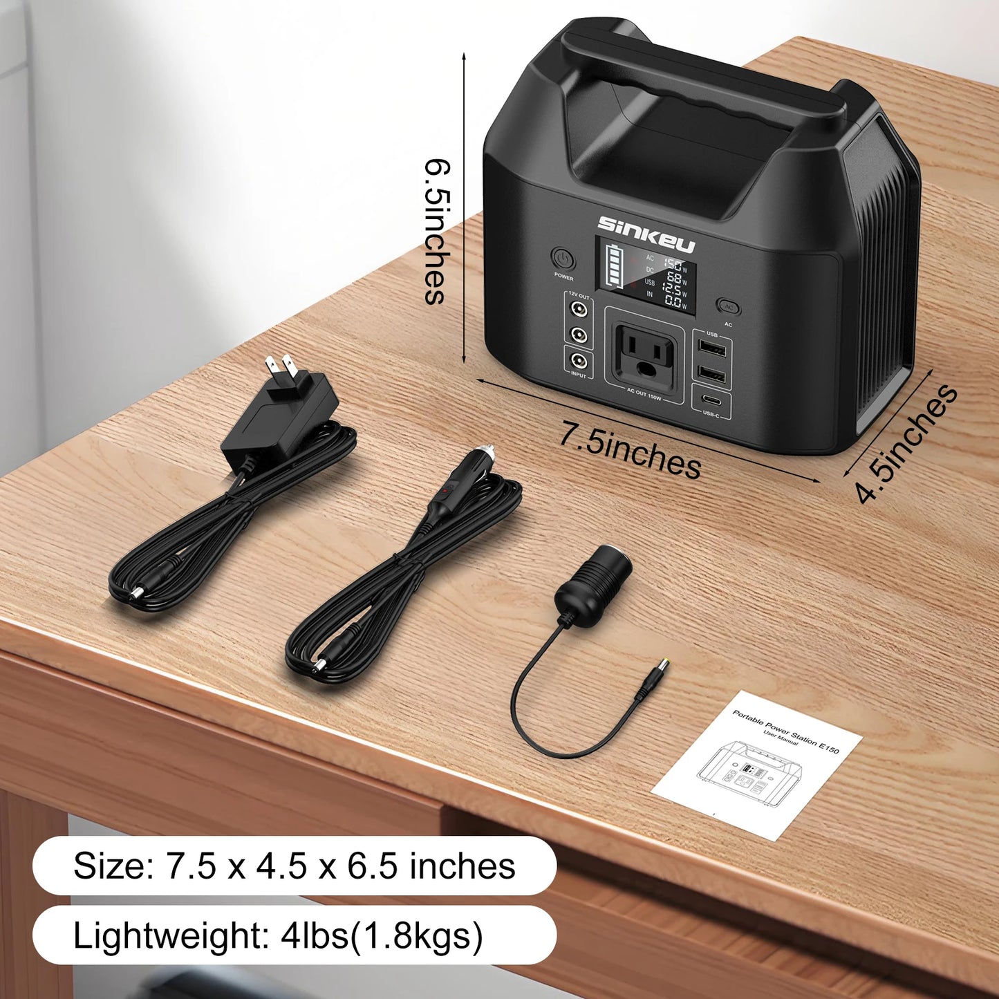 150W Portable Power Station with 122.8Wh LiFePO4 Battery Solar Generator & LED Flashlight for Camping