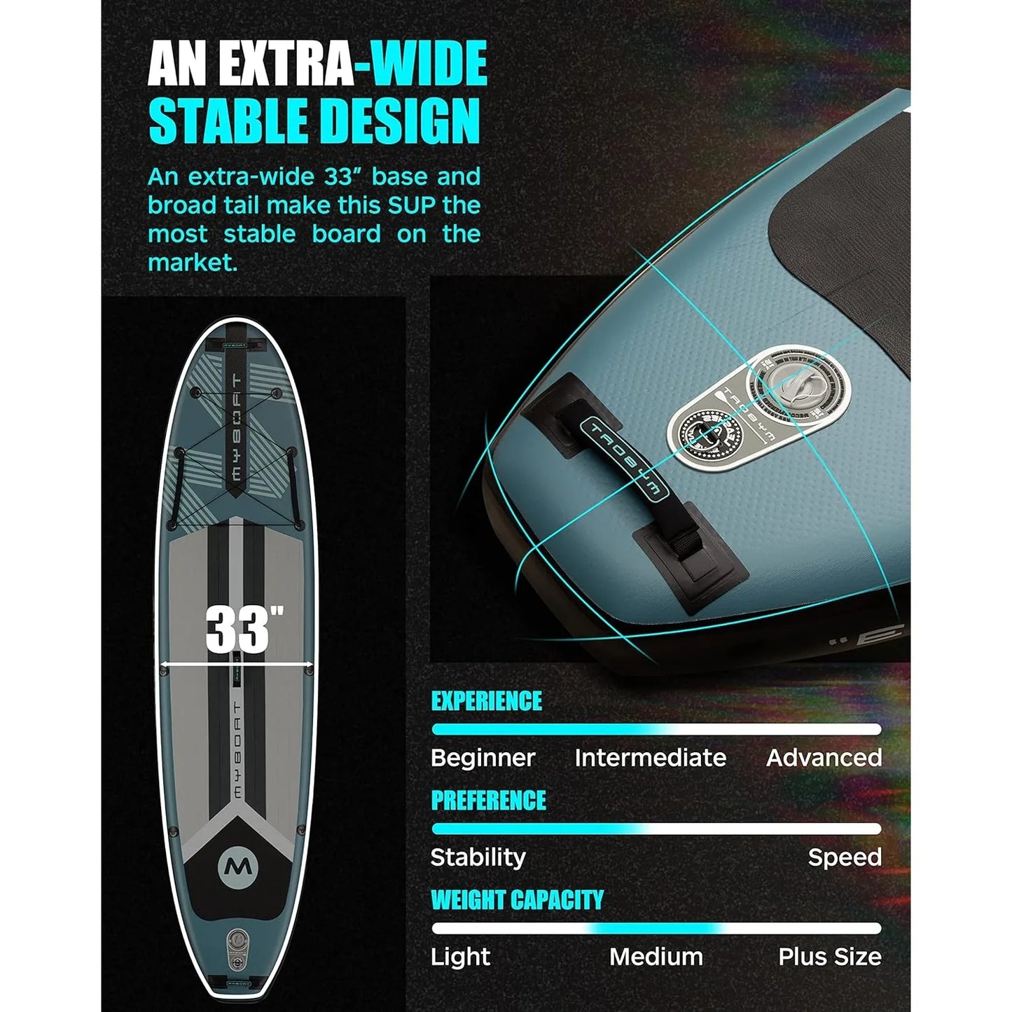 11'6" × 34" × 6" Extra Wide Inflatable Paddle Board, Stand Up Paddle Board for Fishing, Sup Board w/ 3 Removable Fins, Dual Bungees