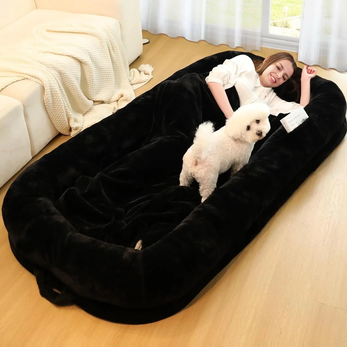 Human Size Dog Bed for Adults 71" Orthopedic with Washable Waterproof Cover in Grey or Black