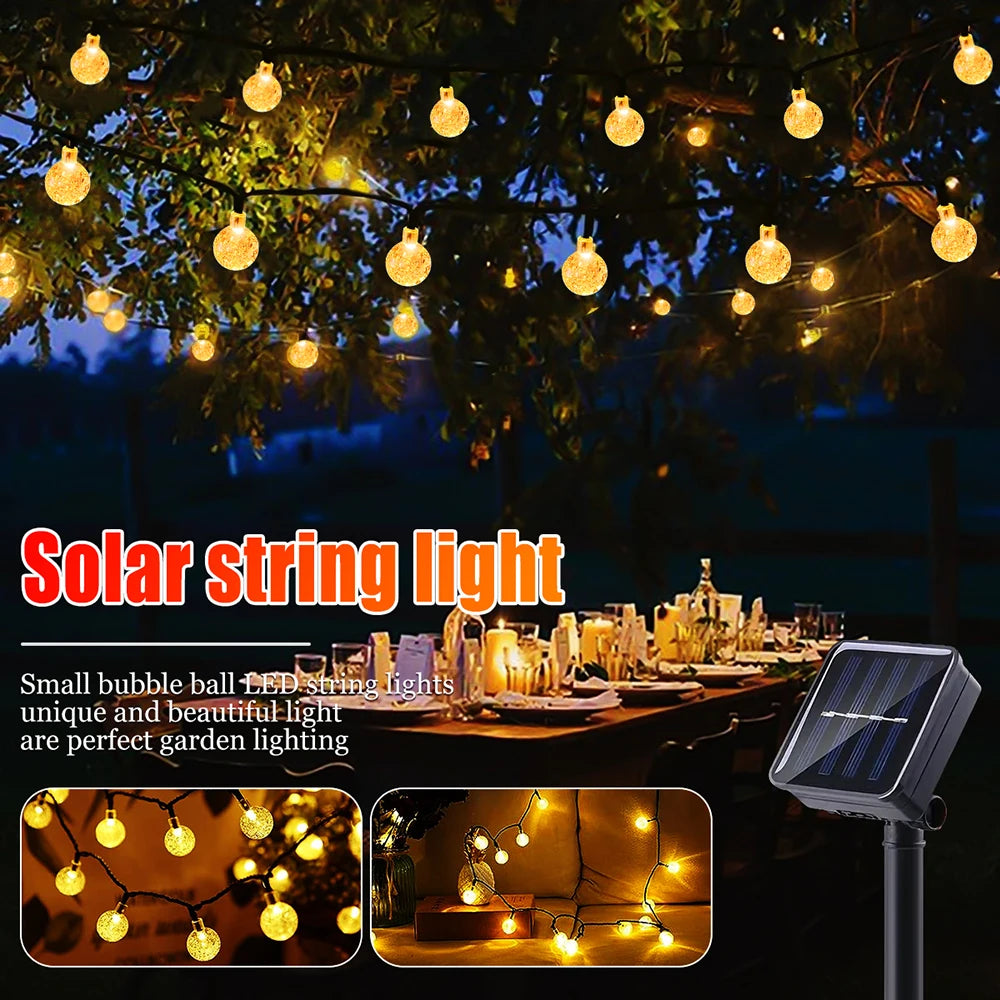 Solar-Powered Bubble Ball String Lights for Outdoor Camping & Garden Decoration