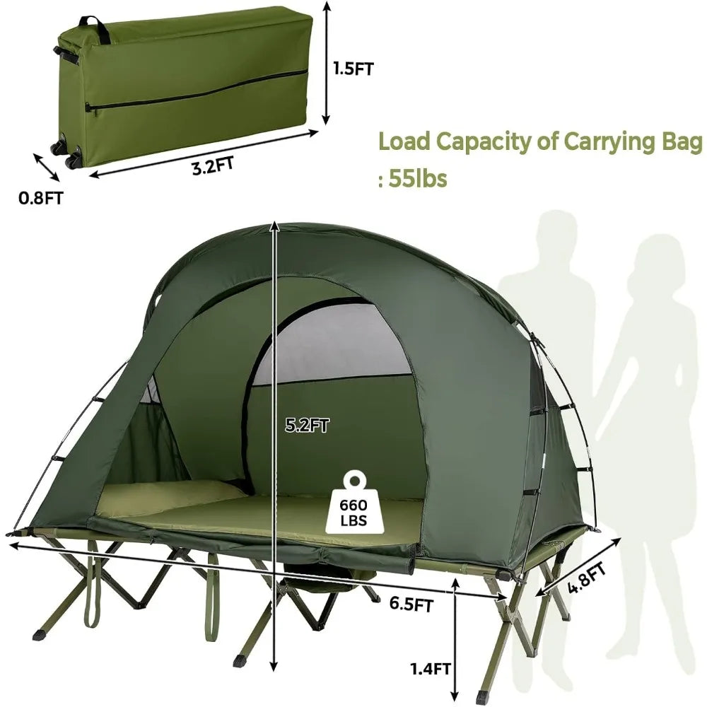2 Person Elevated Tent Cot with Mattress and Carry Bag
