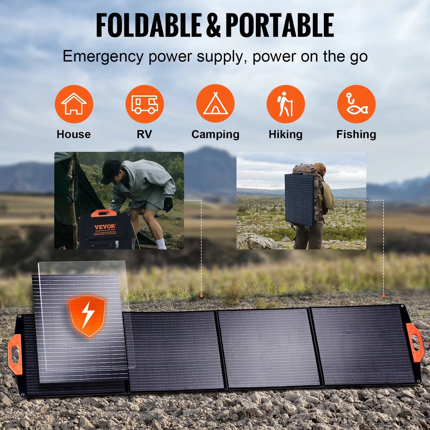 VEVOR Foldable Monocrystalline Solar Panel Charger Waterproof for Camping and Power Stations