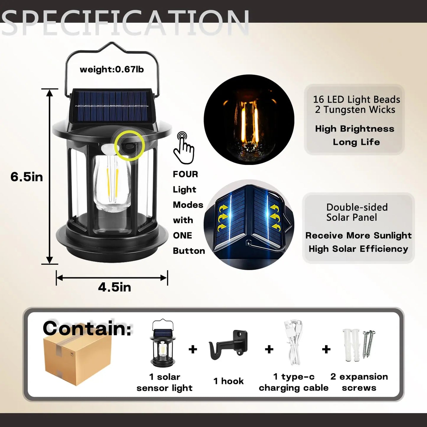 Solar Motion Sensor Hanging Lanterns Waterproof Rechargeable Outdoor Camping Light