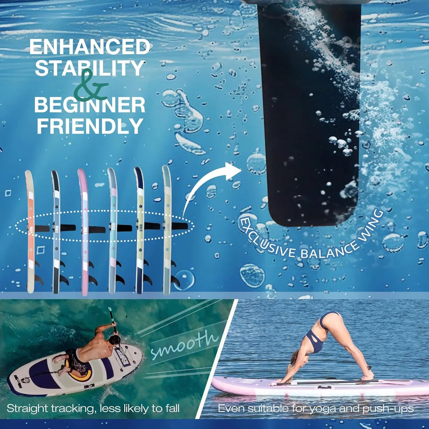 10ft Inflatable Paddle Board with Wing Design and Durable Accessories for Adults and Youth