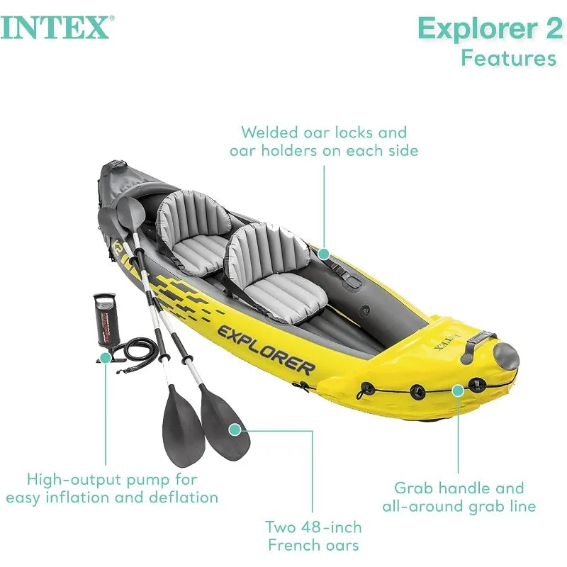 Two Person Inflatable Kayak Set with Oars and Pump