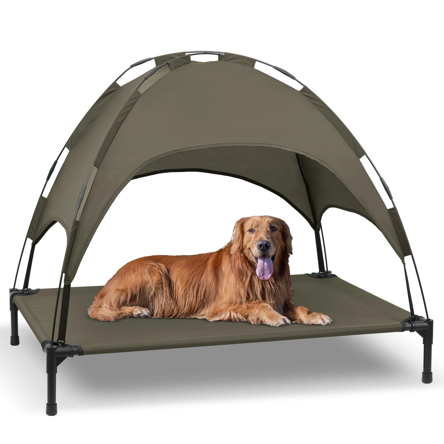 Elevated Dog Bed with Removable Canopy Portable Raised Cooling Cot for Outdoor Pets
