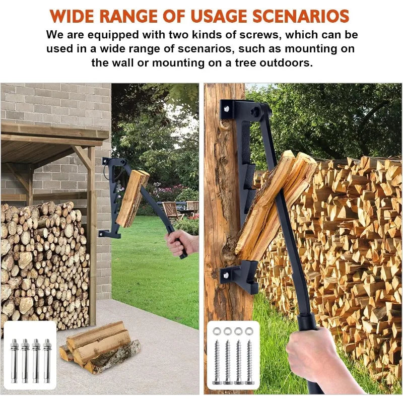 Tree or Wall Mounted Firewood Splitter with Extended Handle