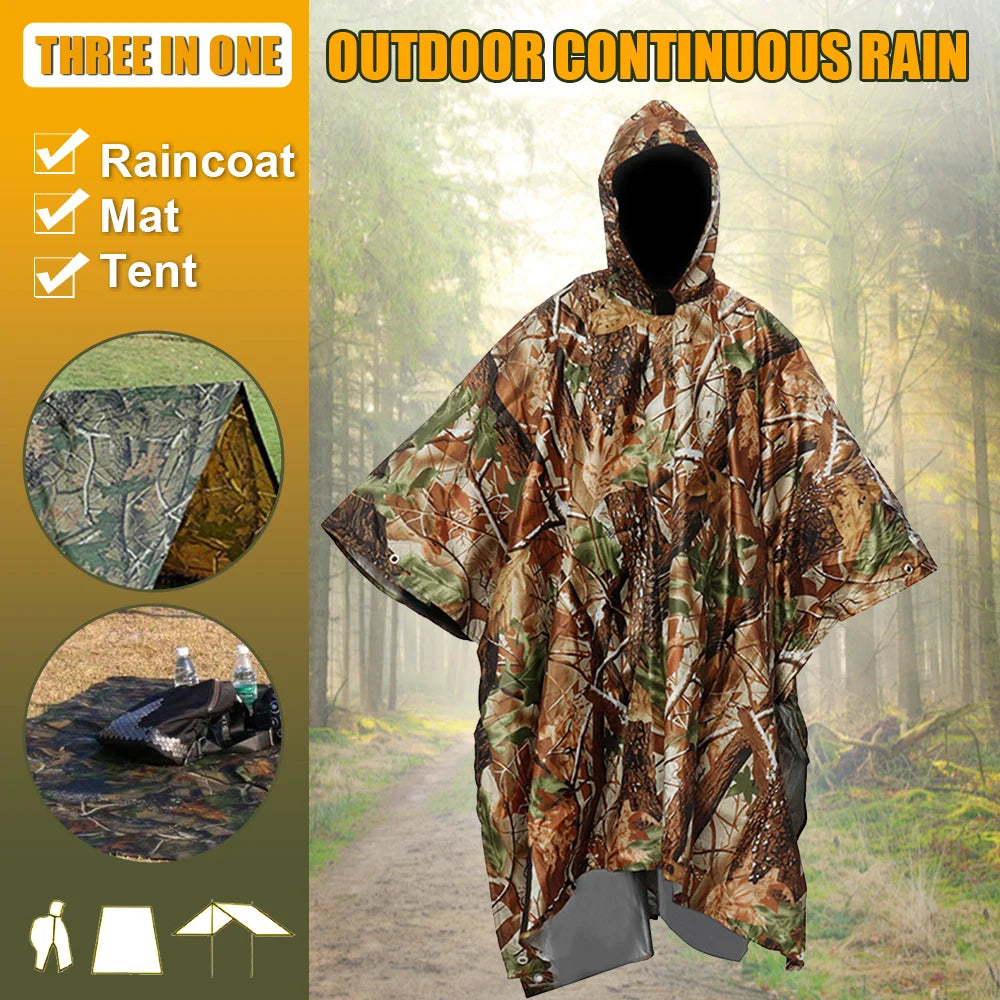 3 in 1 Multifunctional Waterproof Rain Poncho - Tent, Mat, or Raincoat