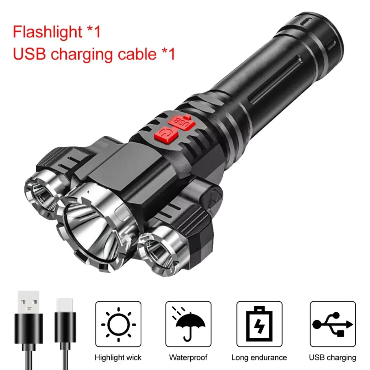 3 LED Waterproof Flashlight for Camping Biking and Emergency Use
