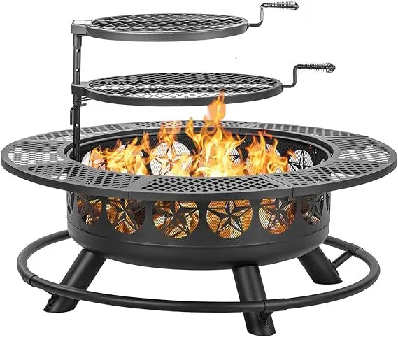 42 Inch Outdoor Fire Pit Table with Grills and Fire Poker