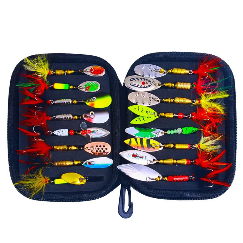 16PCS Metal Spinnerbait Fishing Lures Kit for Bass, Trout, Salmon with Tackle Box