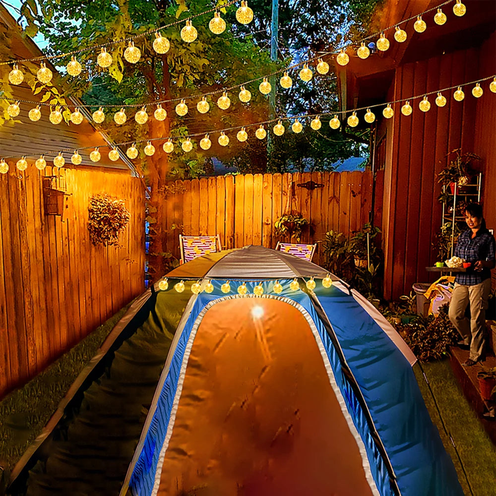 Solar-Powered Bubble Ball String Lights for Outdoor Camping & Garden Decoration