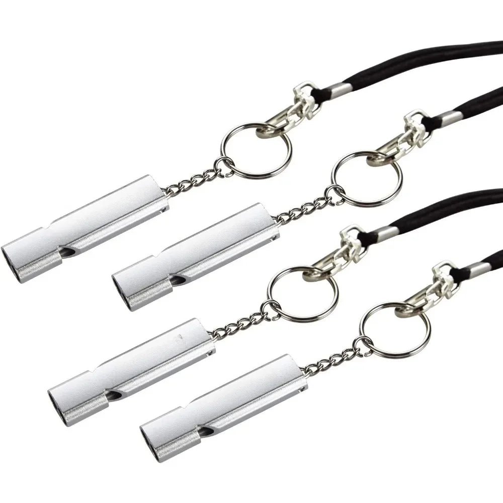 2 or 4 Loud Emergency Whistles with Lanyard and Keychain