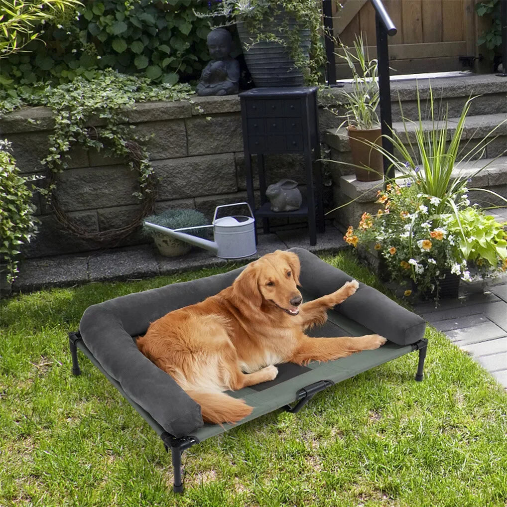 Outdoor Elevated Dog Bed with Mesh Cot and Detachable Plush Bolster