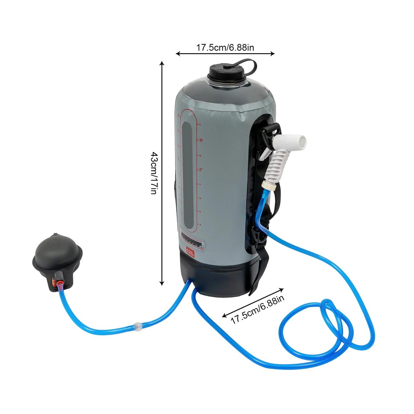 Camping Solar Shower with Pump 3 Gallon 12L Portable Shower Bag with Detachable Hose & Shower Head