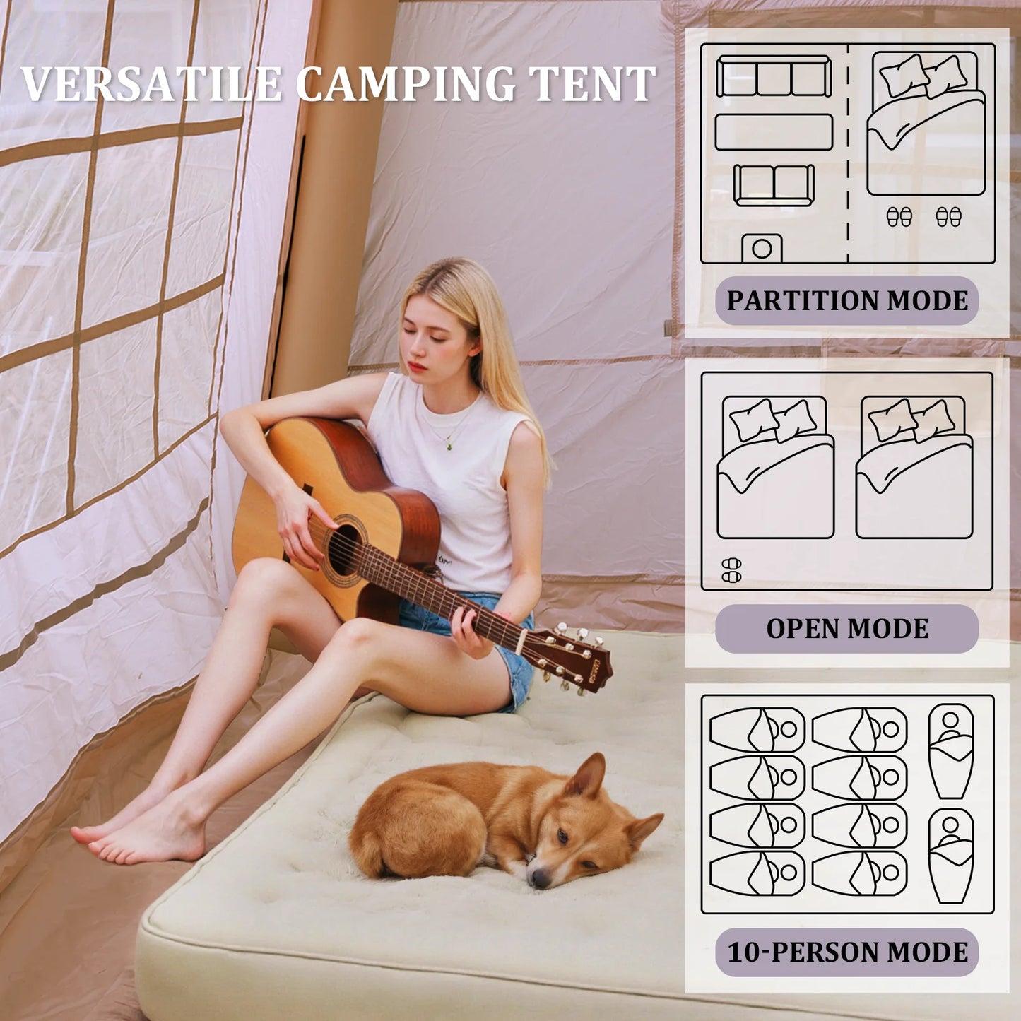 Inflatable 4 Season Glamping Tent with Blackout Canopy
