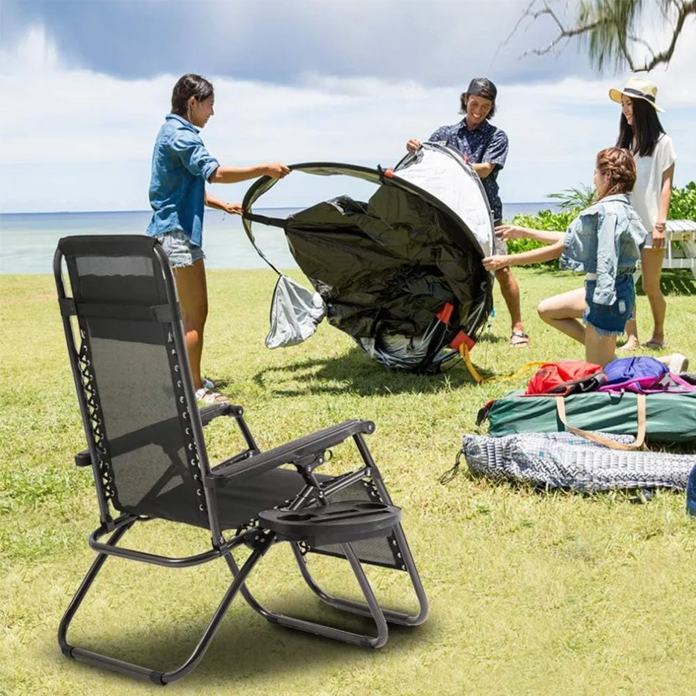 Reclining Outdoor Lounge Chairs Set with Pillow and Cup Holder