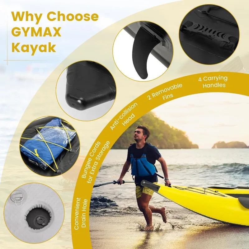 12.5Ft Inflatable Tandem Kayak with Paddles and Pump