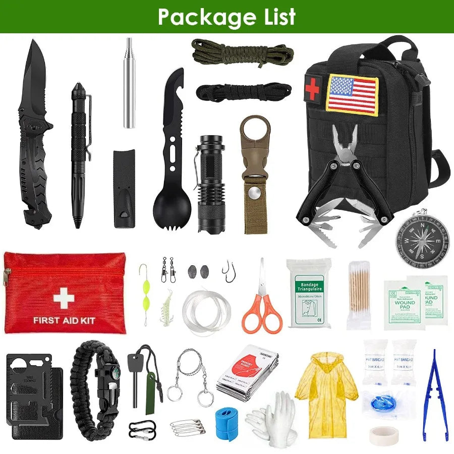 47 Piece Emergency Survival and First Aid Kit with Pouch for Hiking and Hunting