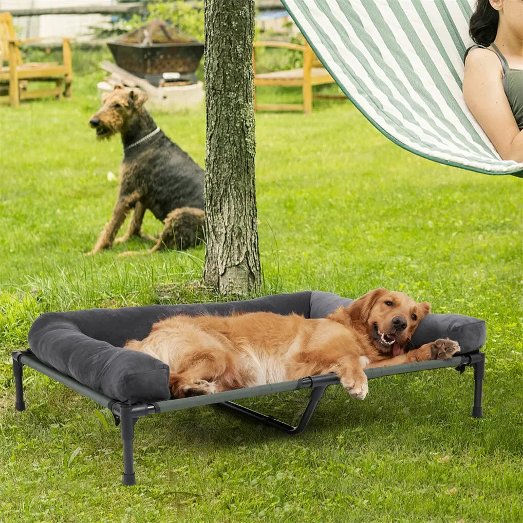 Outdoor Elevated Dog Bed with Mesh Cot and Detachable Plush Bolster