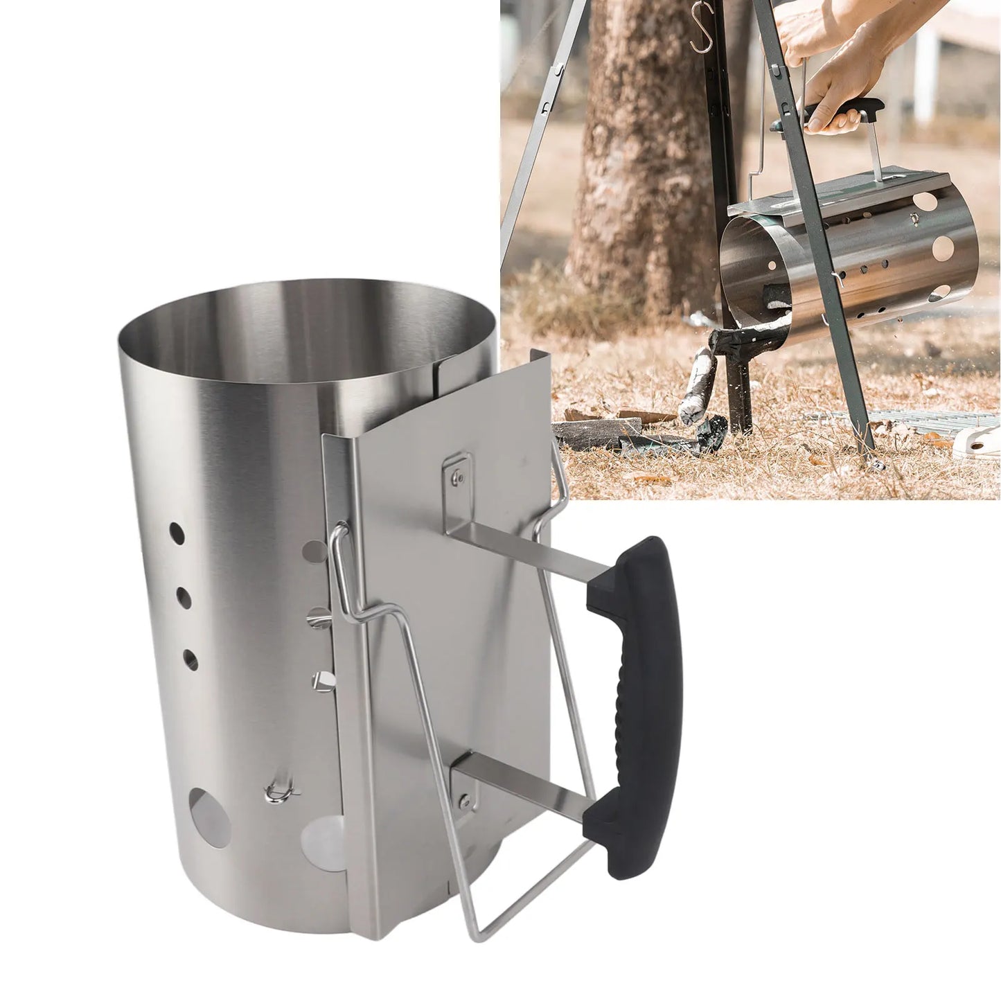 Stainless Steel Chimney Charcoal Starter Barrel Portable and Efficient for Camping