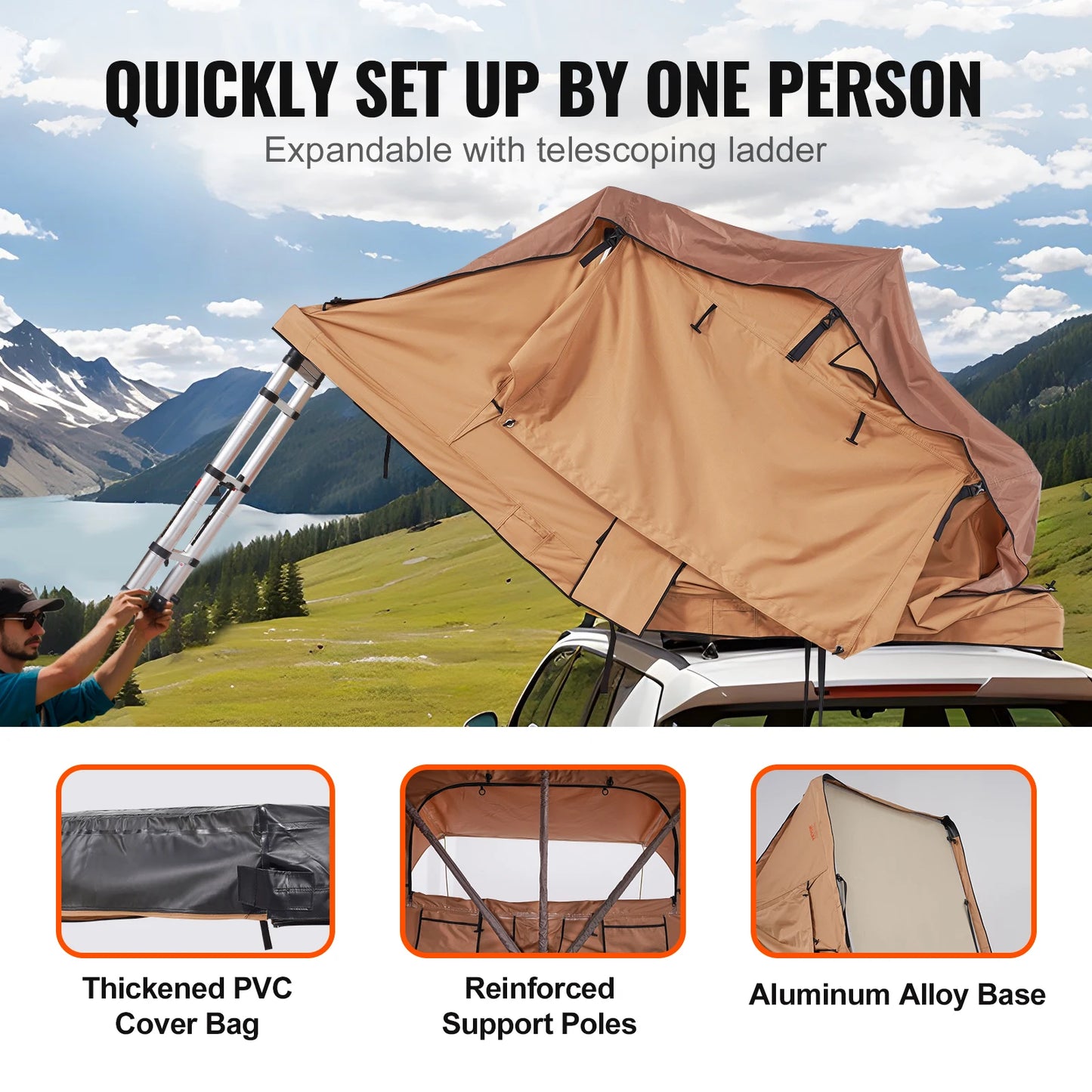 Folding Hardshell Rooftop Tent with Ladder and Mattress