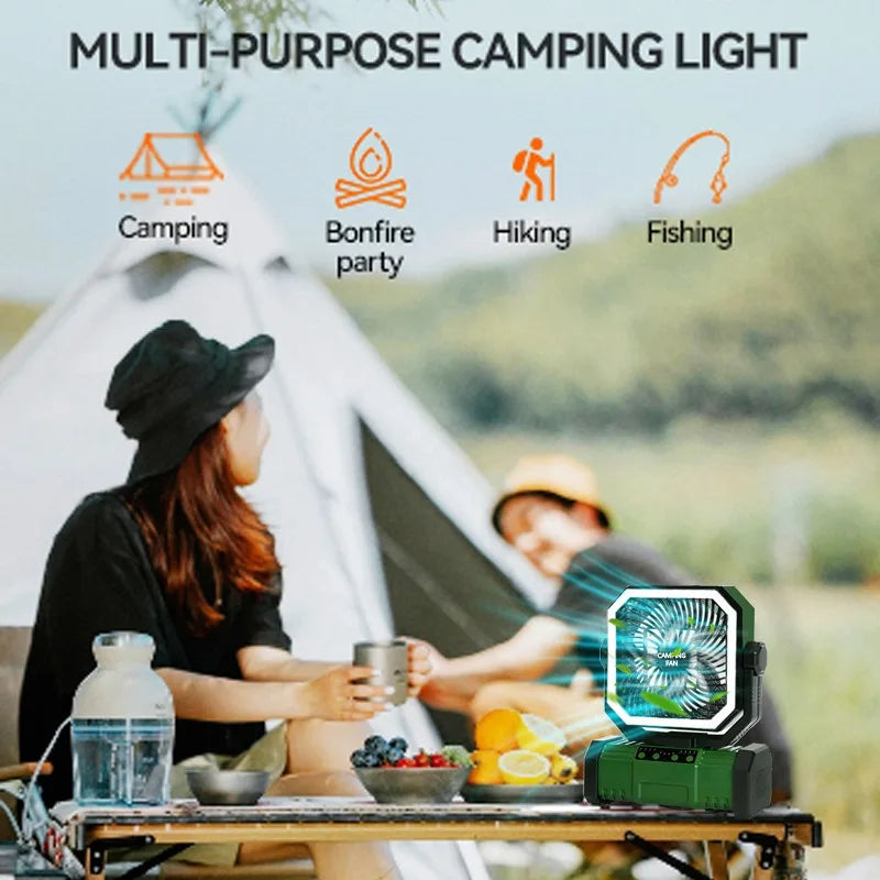 Camping Fan with LED Lantern Rechargeable 30000mAh Battery with Remote Oscillating Hook &Storage Bag