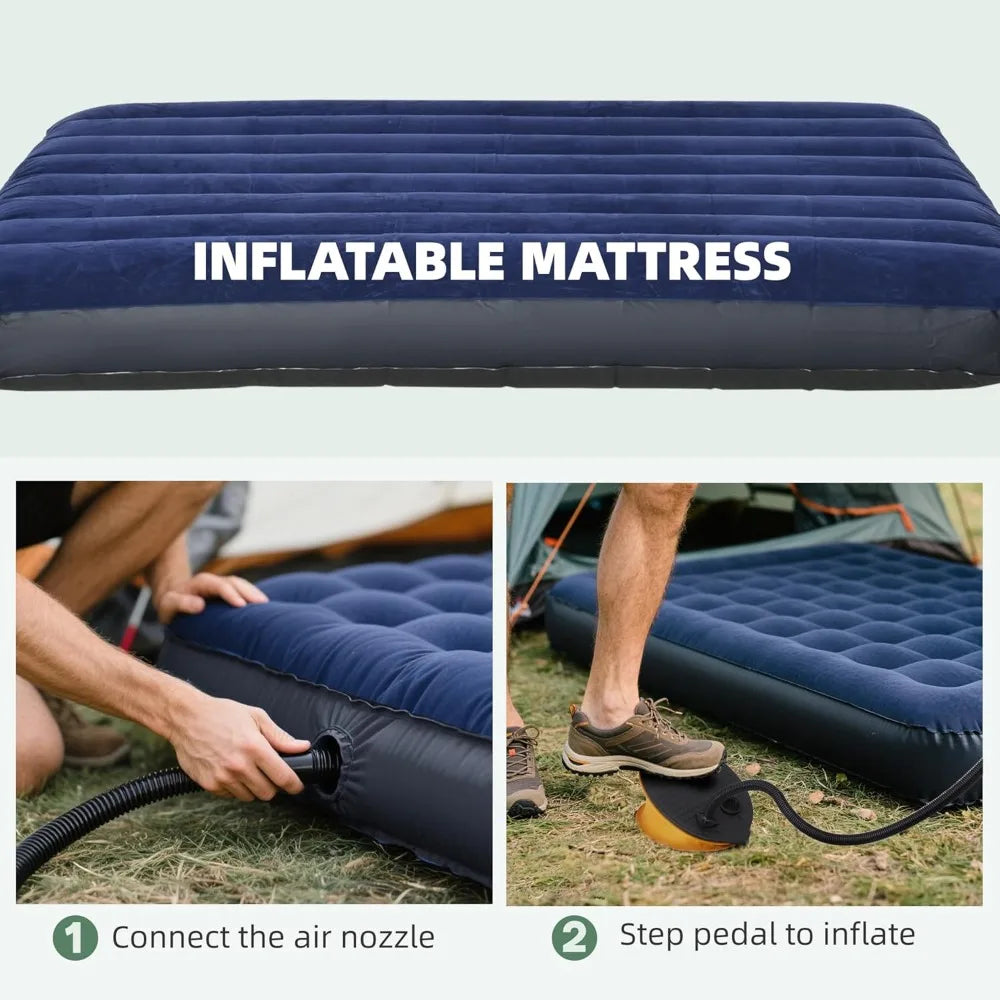 2-Person Tent Cot, 4-in-1 Folding Tent Combo with Air Mattress, Foot Pump, Carry Bag, Off Ground Travel Cot for Camping, Hiking