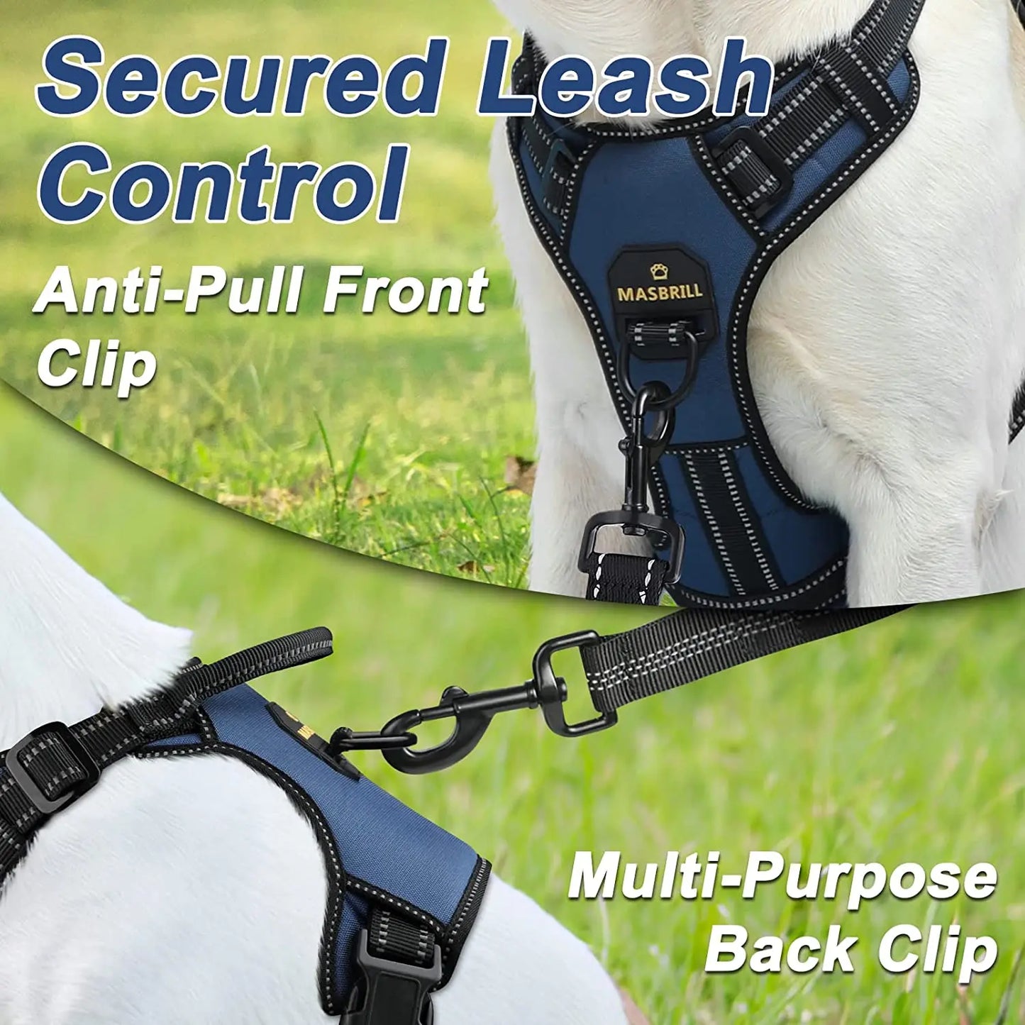 Reflective No Pull Dog Harness with Leash Hooks and Handle