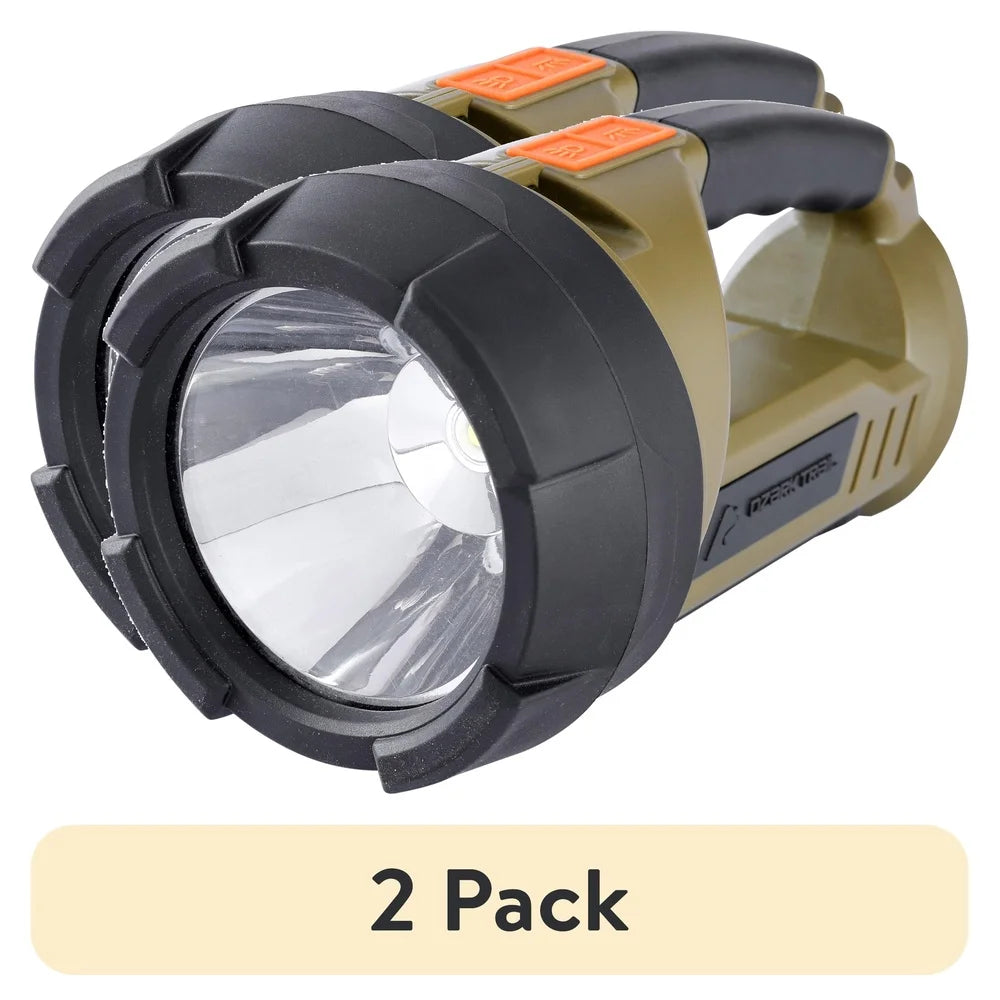 2 Pack Rechargeable LED Flashlight Power Bank 2000 Lumen 5000mAh Dual Light Modes Water Resistant for Camping & Emergency Use