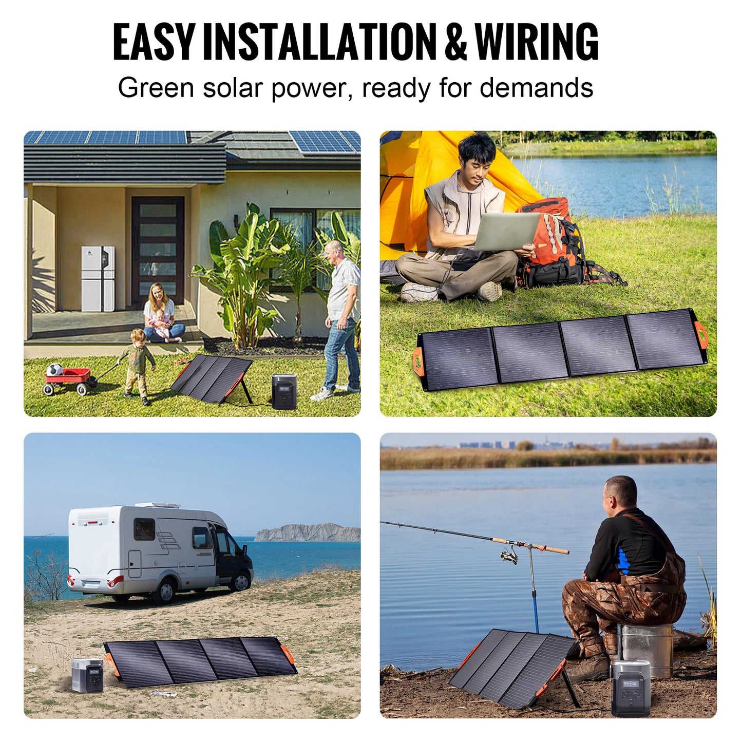 VEVOR Foldable Monocrystalline Solar Panel Charger Waterproof for Camping and Power Stations