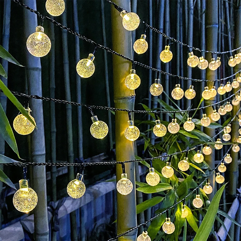 Solar-Powered Bubble Ball String Lights for Outdoor Camping & Garden Decoration