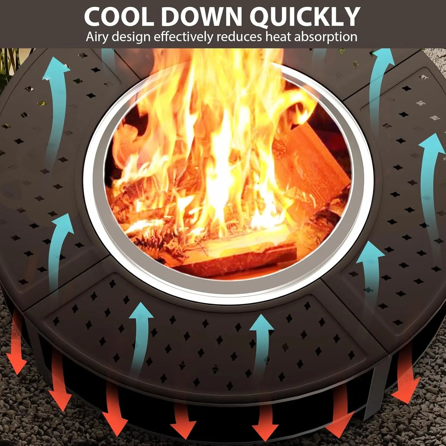 48 Inch Fire Pit Surround Table with Wood Storage Shelf