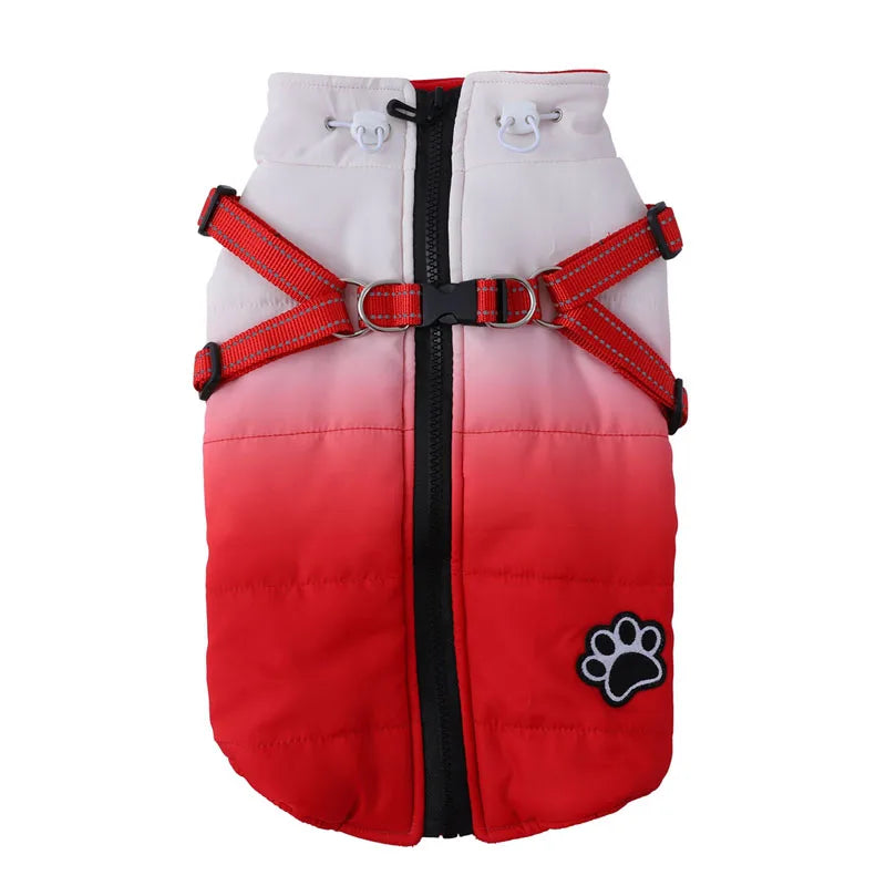 Reflective Winter Dog Jacket with Built-In Harness