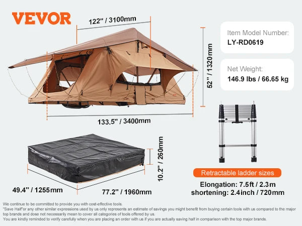 Folding Hardshell Rooftop Tent with Ladder and Mattress
