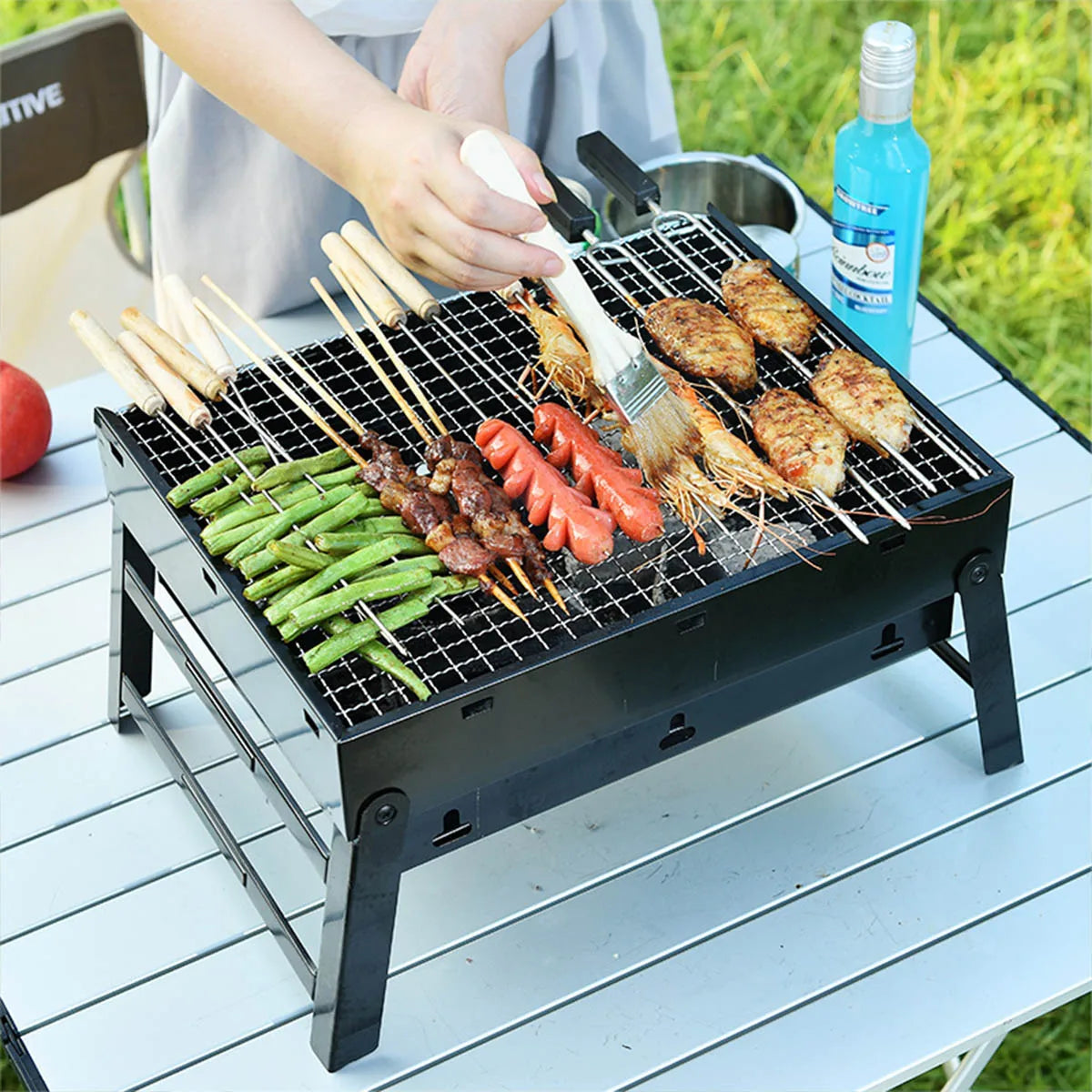 Portable Charcoal Grill Stainless Steel for Outdoor Cooking