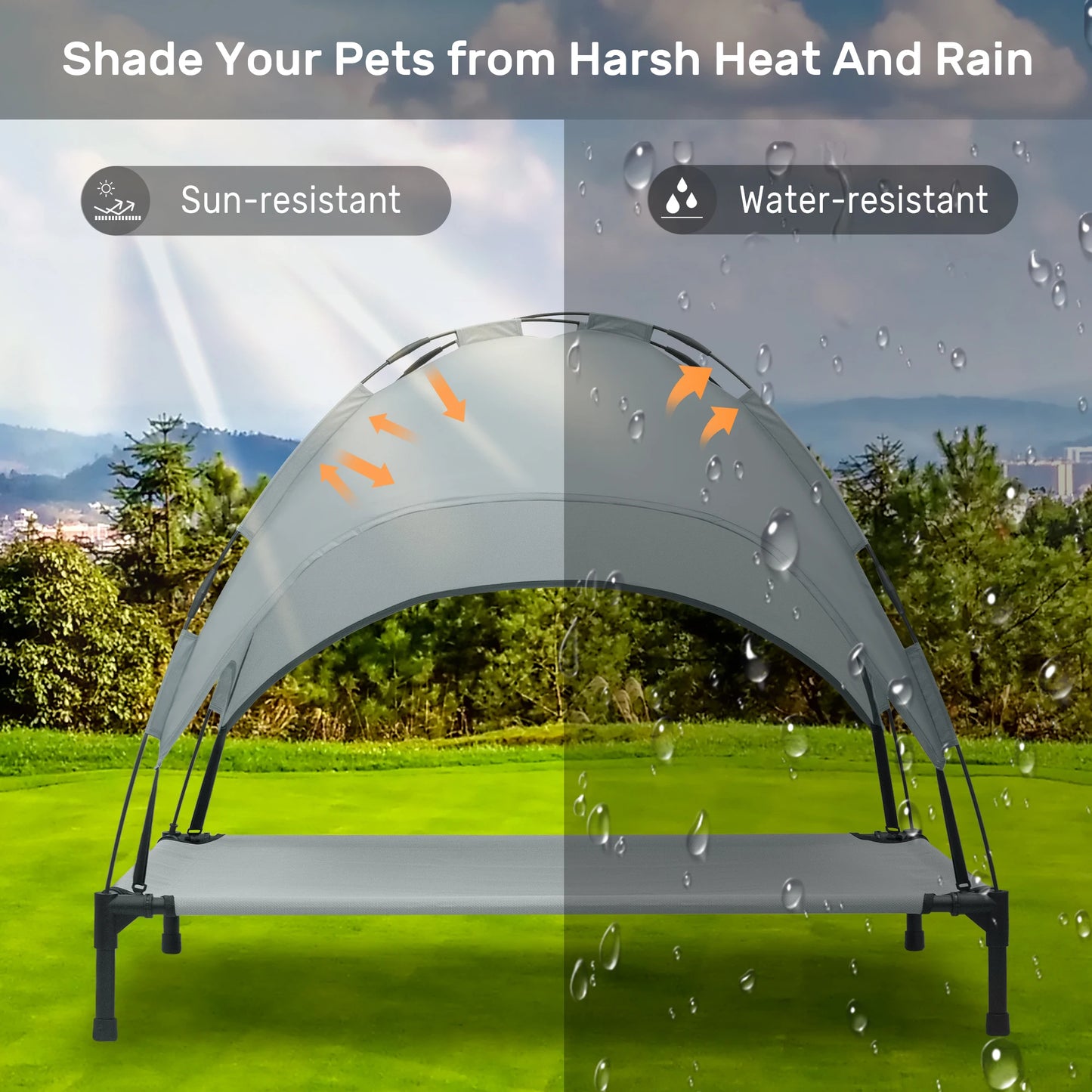 Elevated Dog Bed with Removable Canopy Portable Raised Cooling Cot for Outdoor Pets
