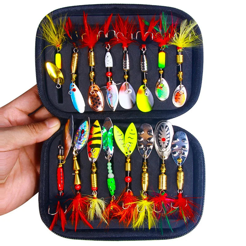 16PCS Metal Spinnerbait Fishing Lures Kit for Bass, Trout, Salmon with Tackle Box