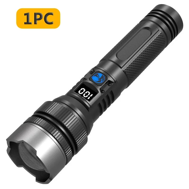 Rechargeable LED Flashlight with Zoom and Digital Display