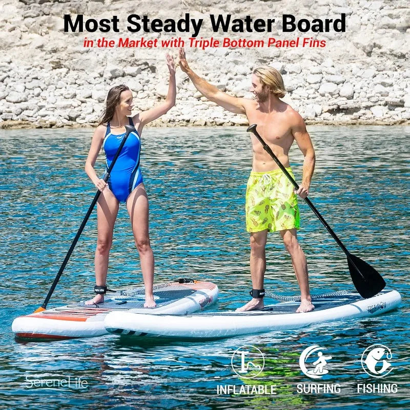 SereneLife Inflatable Stand Up Paddle Board with Paddle and Non Slip Deck