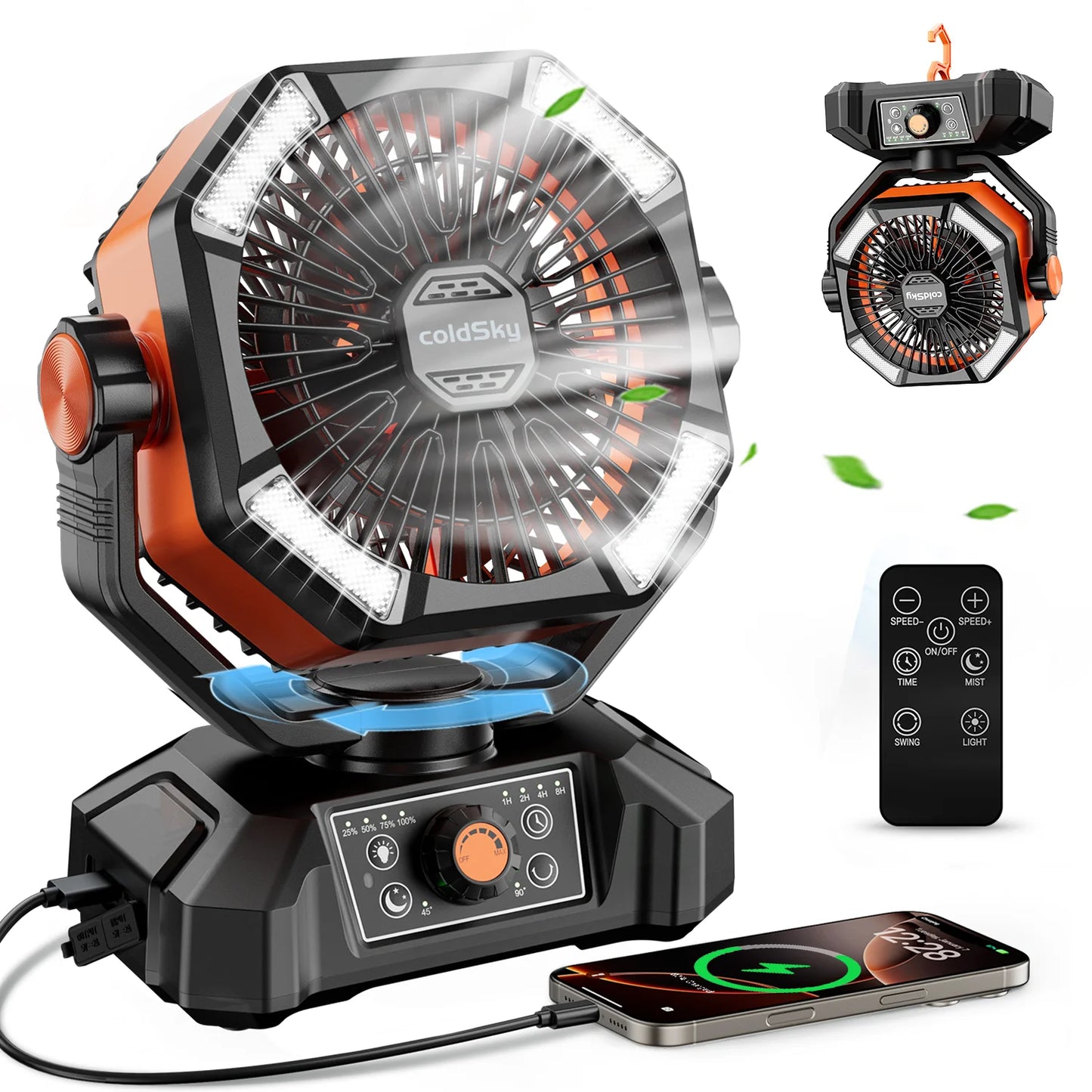 Portable 20000mAh Camping Fan with LED Lantern, 8 Speeds for Tents & Power Outages